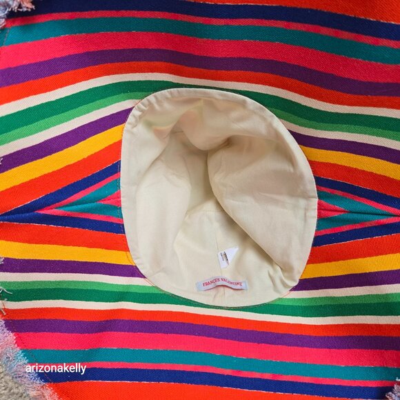 NWOT Frances Valentine Canvas Fringe Hat Cotton Stripe - Picture 3 of 7